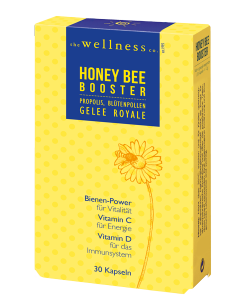 Produktverpackung von Honey Bee Booster Kapseln mit Propolis-Extrakt